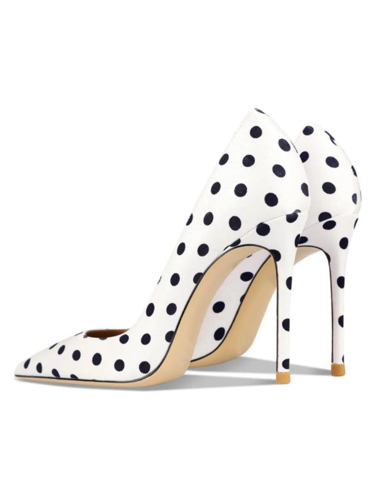 12cm Height Women's White Polka dot Pointed Toe PU Leather Heels