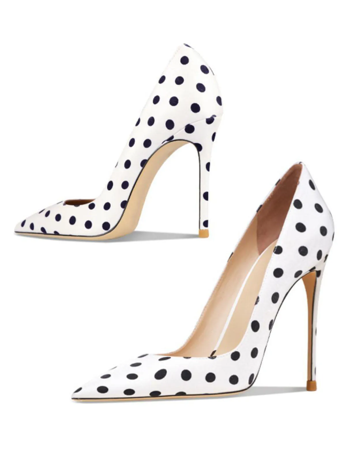 12cm Height Women's White Polka dot Pointed Toe PU Leather Heels