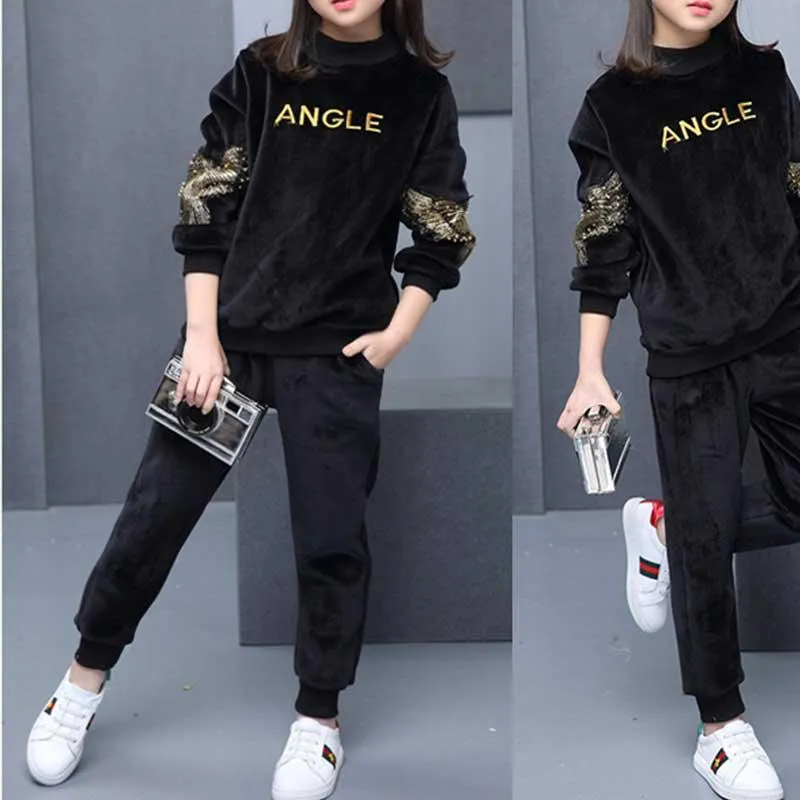 2-piece Letter Pattern Sweatshirts & Pants for Girl