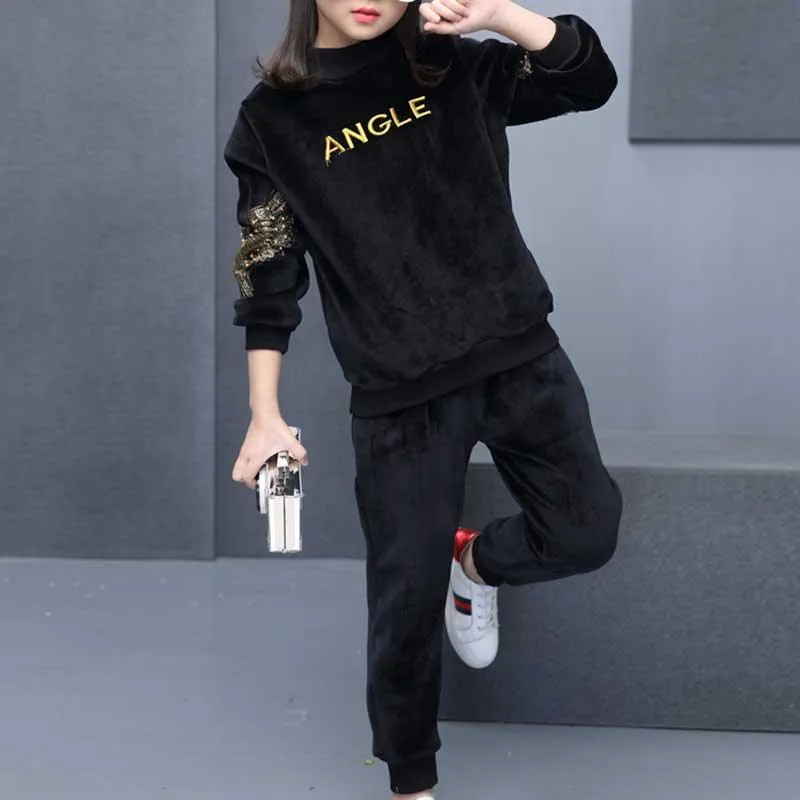 2-piece Letter Pattern Sweatshirts & Pants for Girl