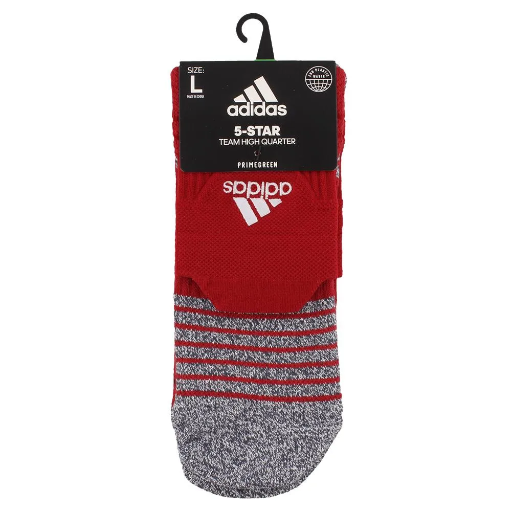 5-Star Team Cushioned High Quarter Socks Team Power Red and White