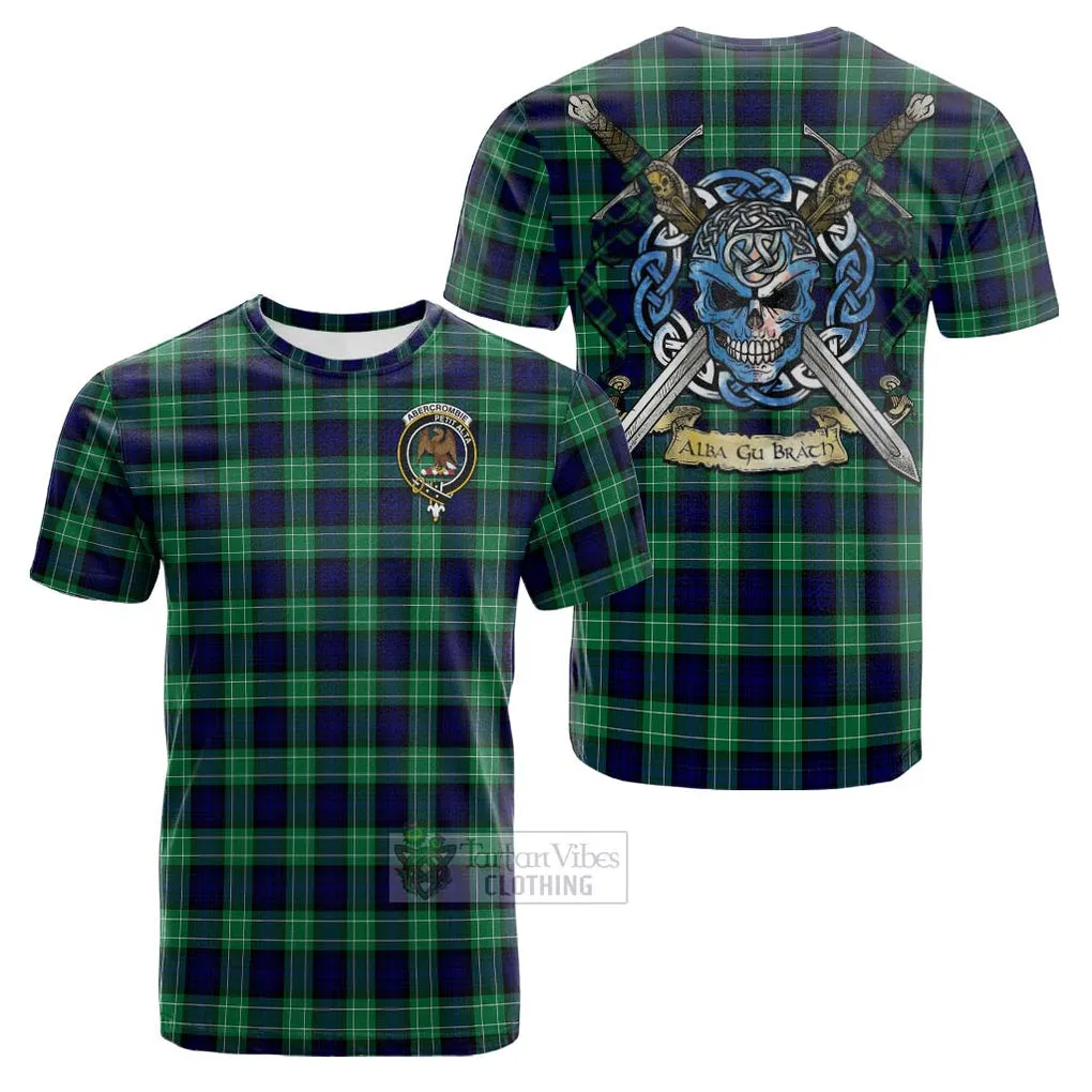 Abercrombie Tartan Cotton T-shirt with Family Crest Celtic Skull Style