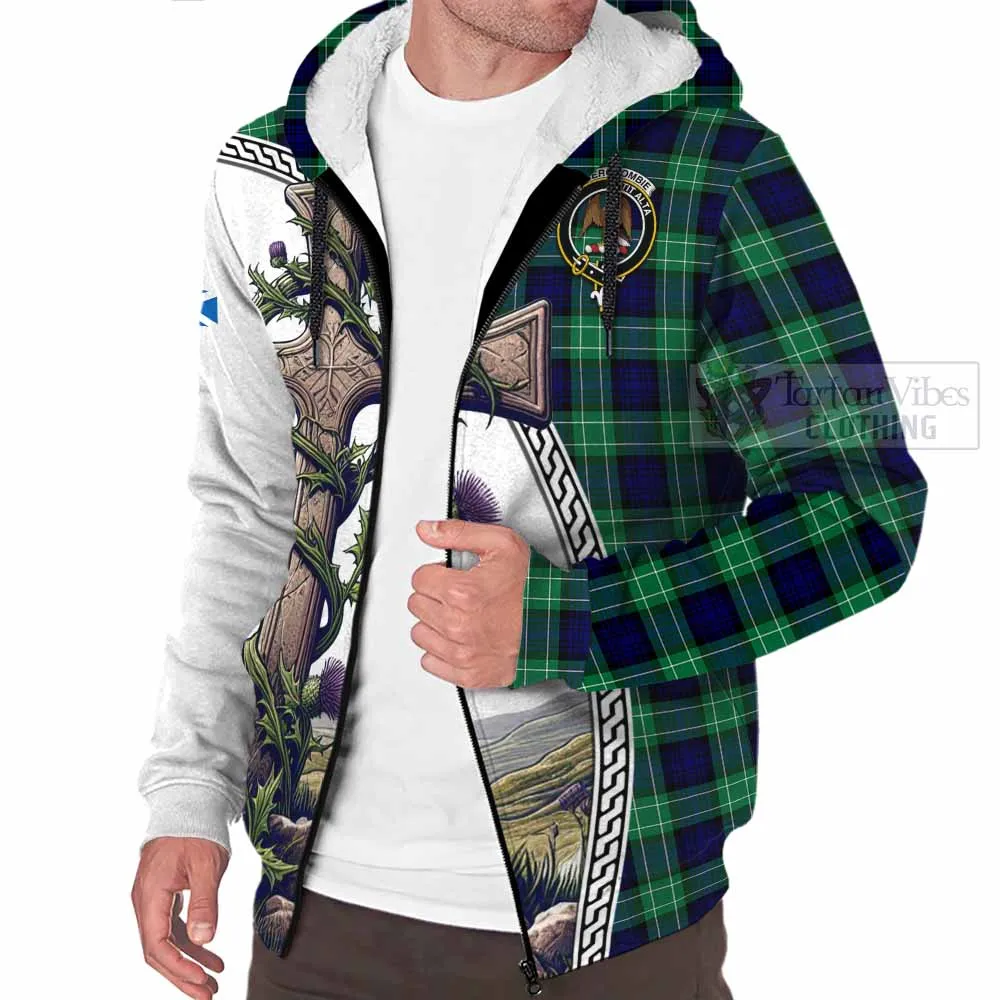 Abercrombie Tartan Sherpa Hoodie with Family Crest and St. Andrew's Cross Accented by Thistle Vines