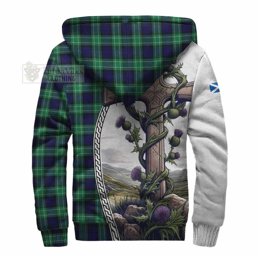 Abercrombie Tartan Sherpa Hoodie with Family Crest and St. Andrew's Cross Accented by Thistle Vines