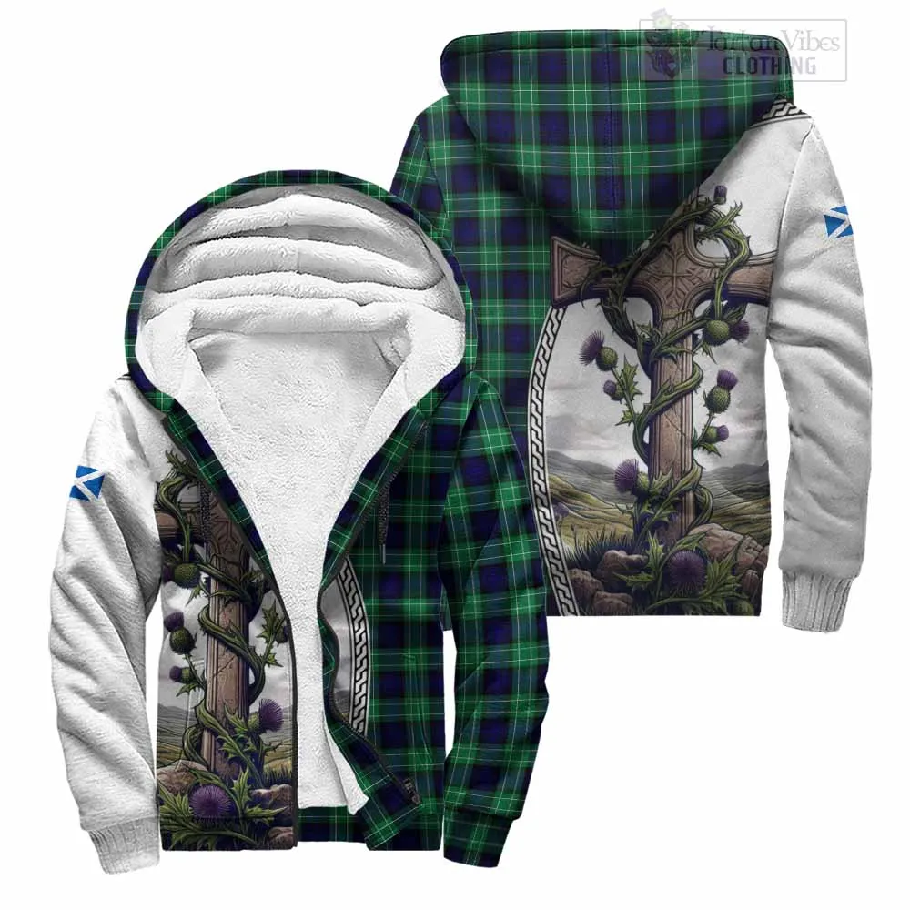 Abercrombie Tartan Sherpa Hoodie with Family Crest and St. Andrew's Cross Accented by Thistle Vines