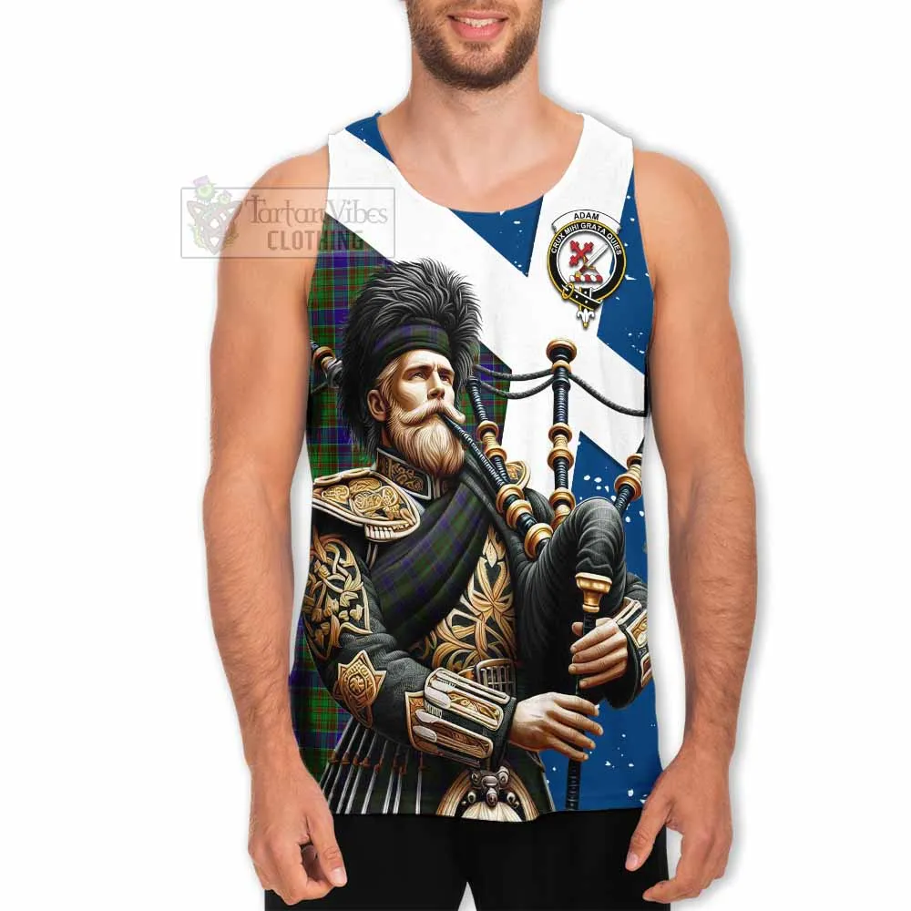 Adam Tartan Men's Tank Top with Family Crest Scottish Bagpiper Vibes