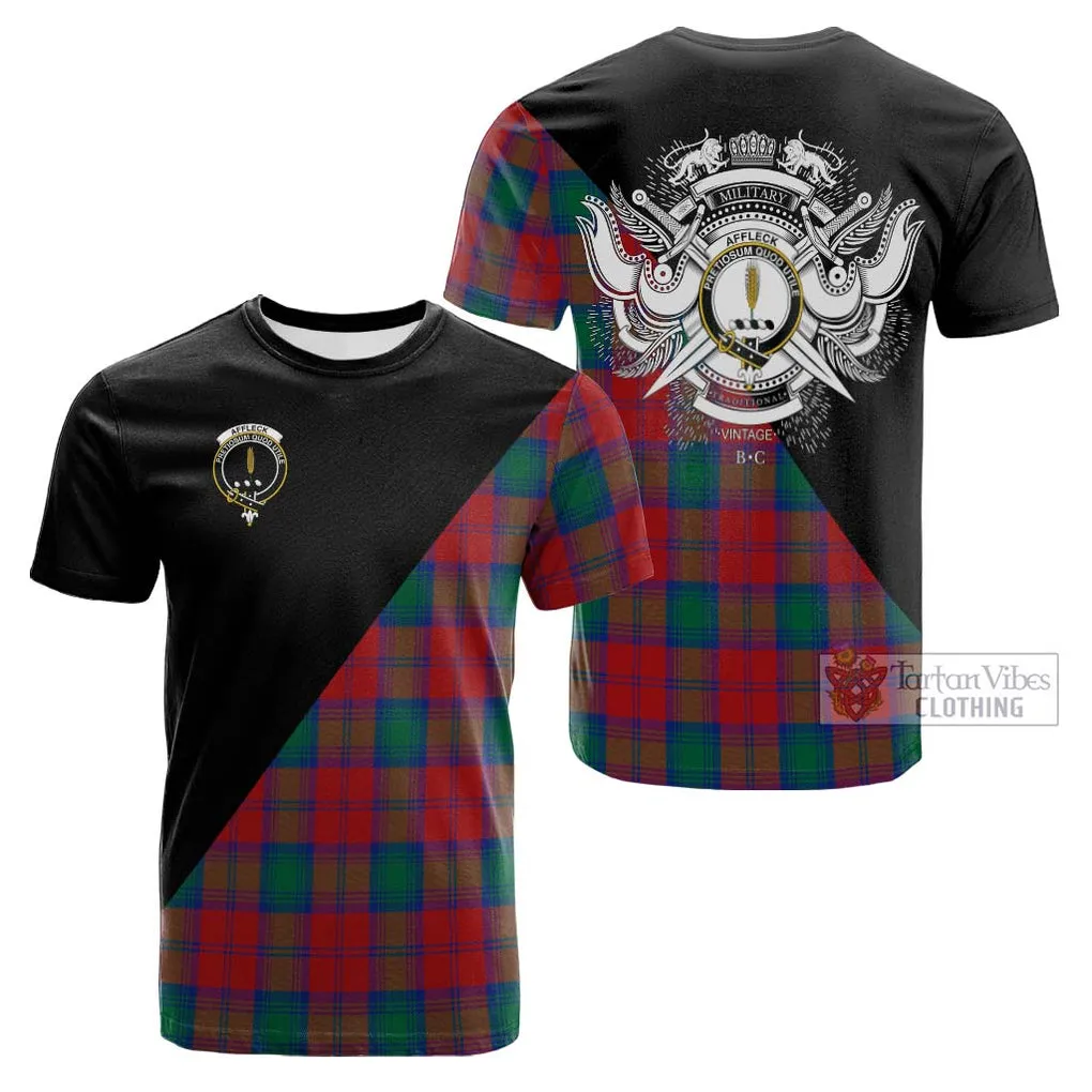 Affleck Tartan Cotton T-shirt with Family Crest and Military Logo Style