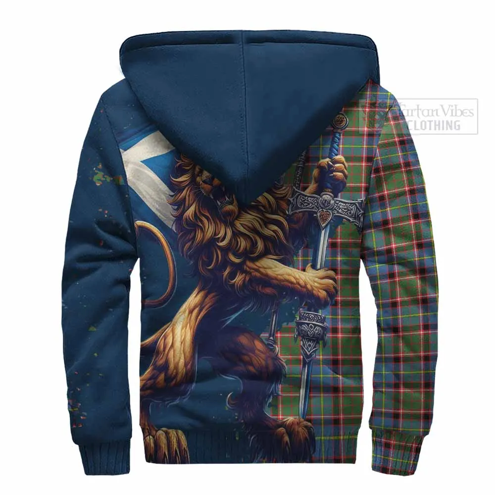 Aikenhead Tartan Family Crest Sherpa Hoodie with Scottish Majestic Lion