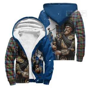 Aikenhead Tartan Sherpa Hoodie with Family Crest Scottish Bagpiper Vibes