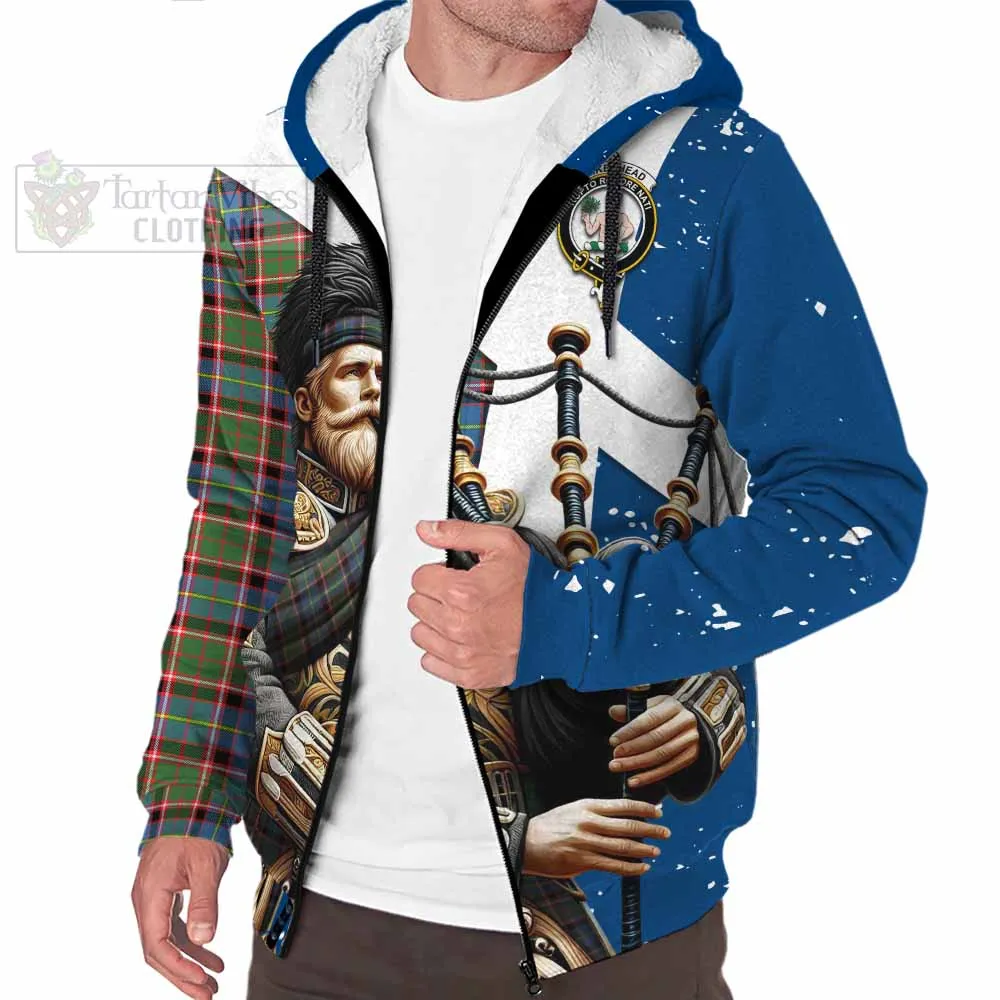 Aikenhead Tartan Sherpa Hoodie with Family Crest Scottish Bagpiper Vibes