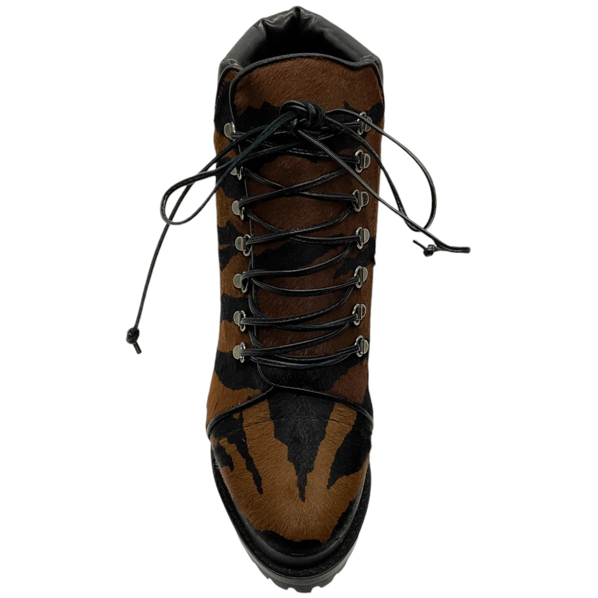 Alaia Brown / Black Pony Hair Lace Up Booties