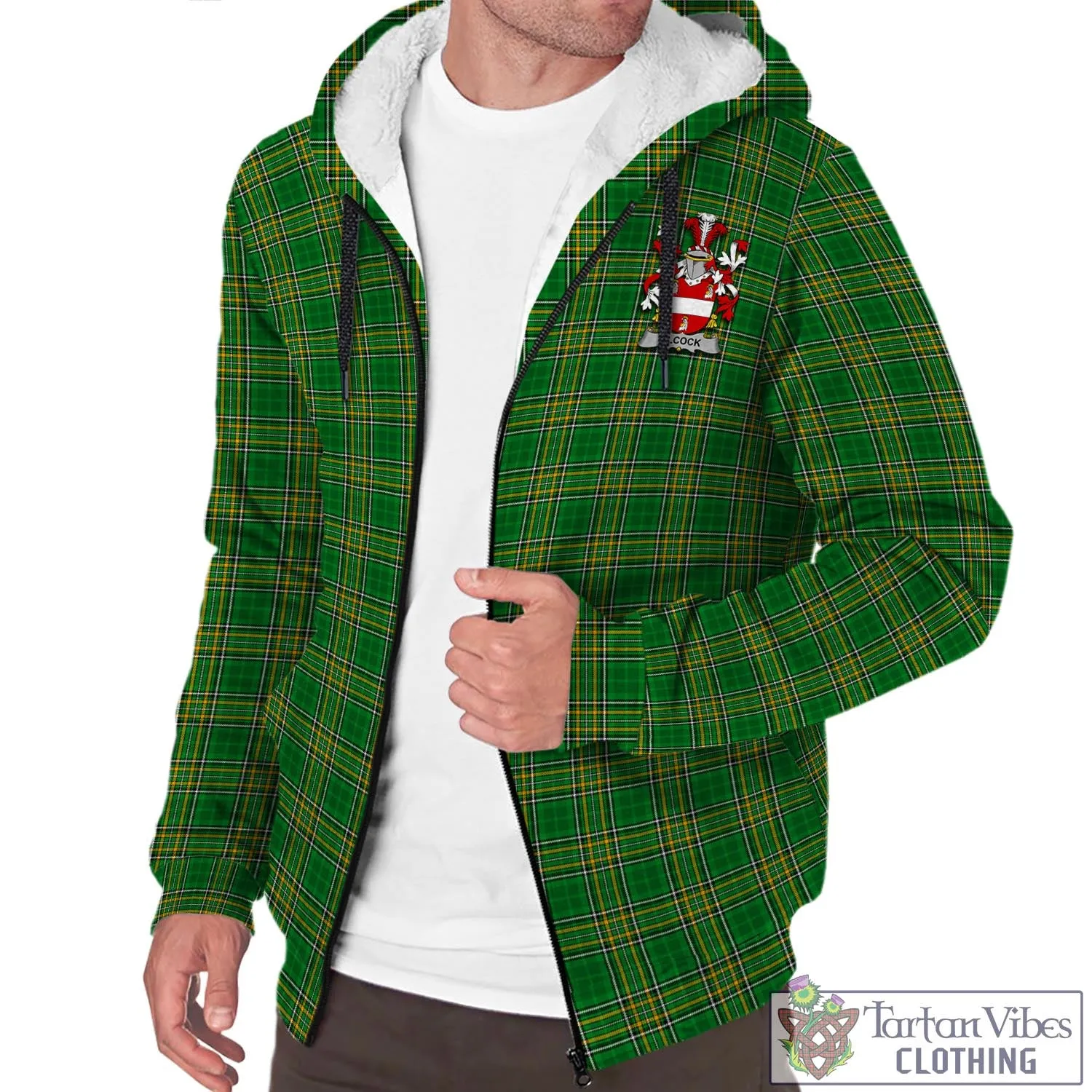 Alcock Irish Clan Tartan Sherpa Hoodie with Coat of Arms