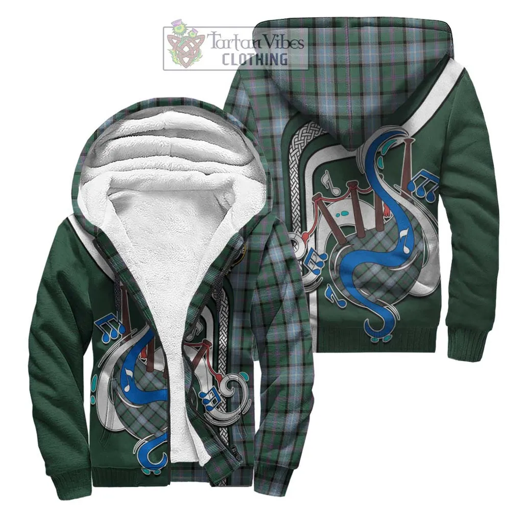 Alexander of Menstry Hunting Tartan Sherpa Hoodie with Epic Bagpipe Style