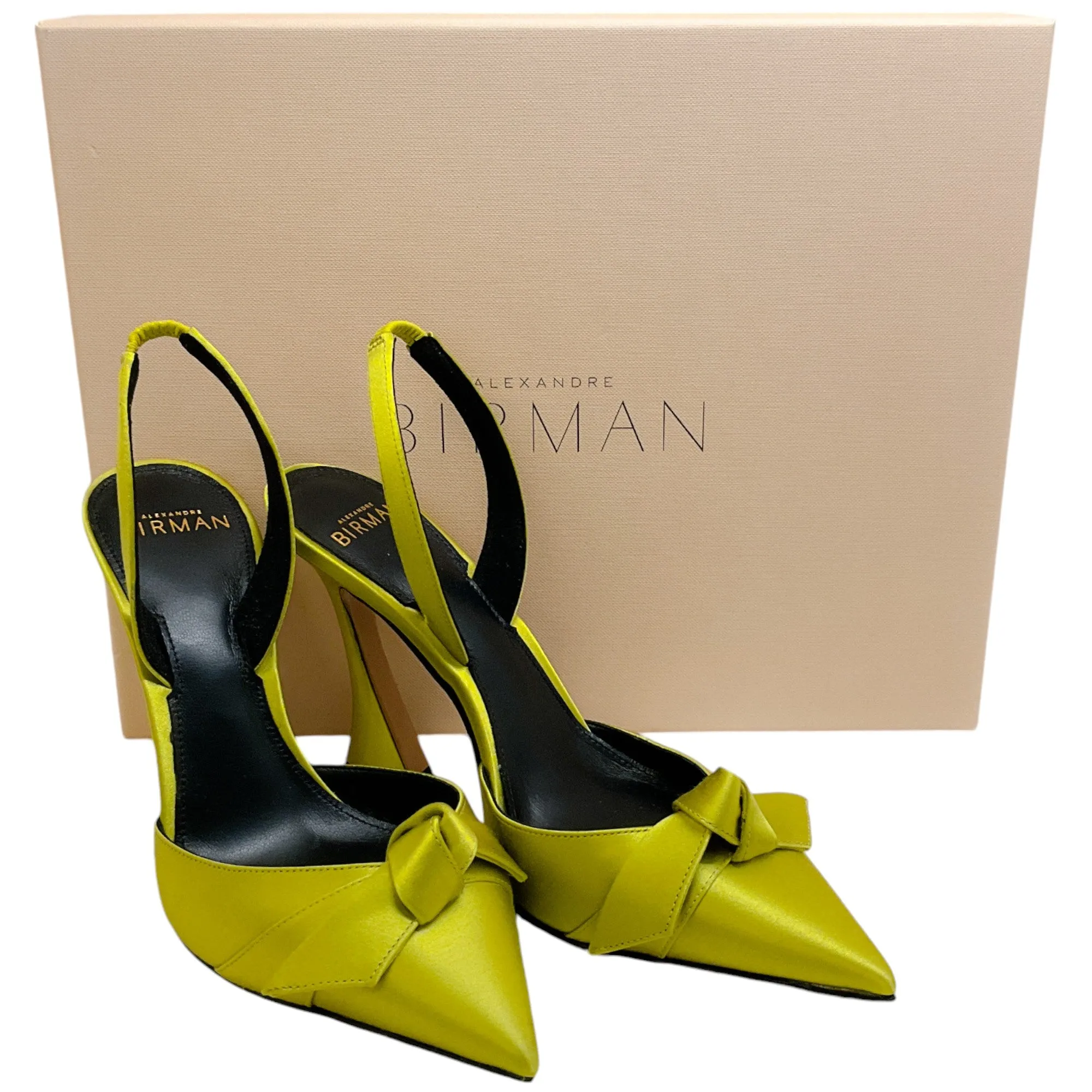 Alexandre Birman Lime Green Satin Clarita Slingback Pumps