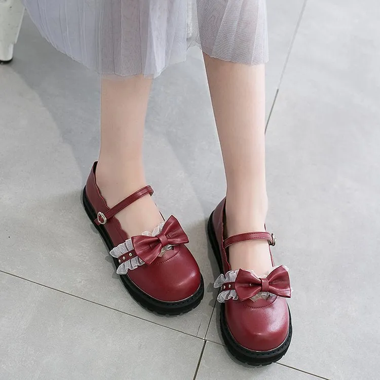 Amozae japanese sweet lolita shoes pink white red black bow Harajuku heels women cute shoes korean women shoes round head kawaii shoes