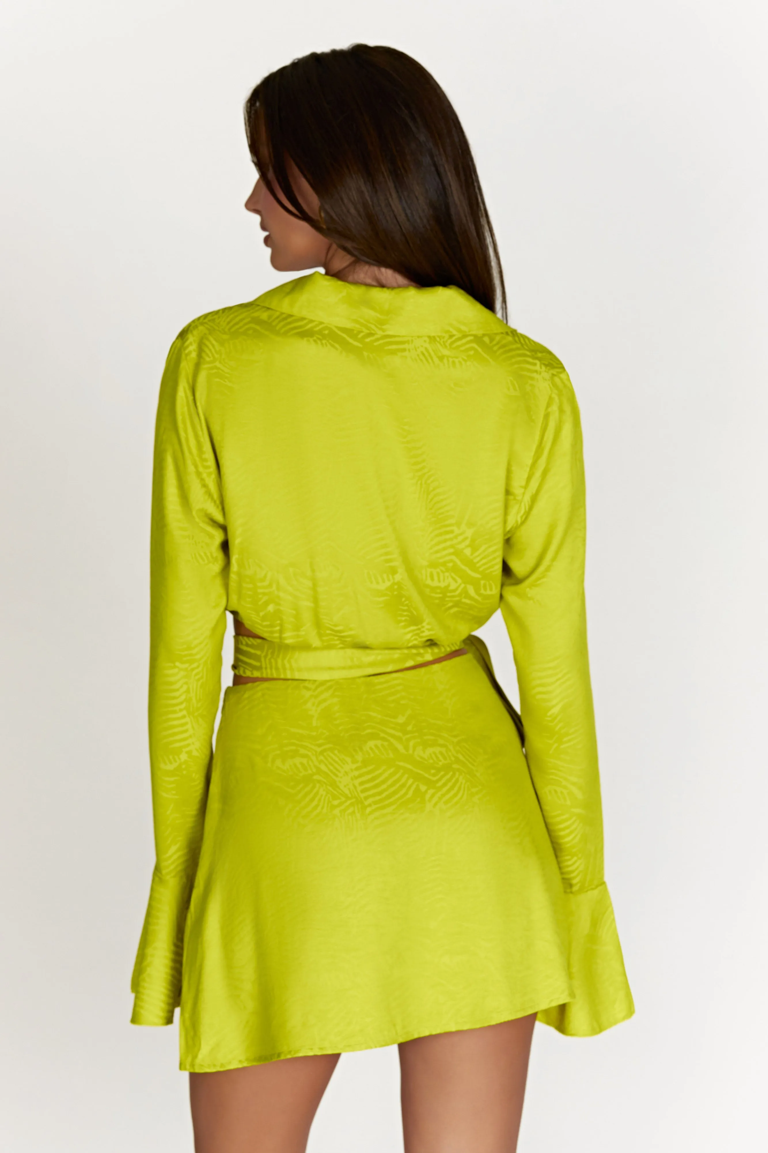 Annalise Satin A Line Mini Skirt - Chartreuse