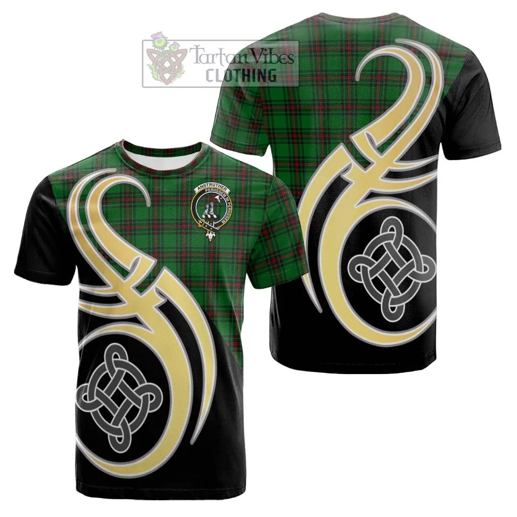 Anstruther Tartan Cotton T-shirt with Family Crest and Celtic Symbol Style