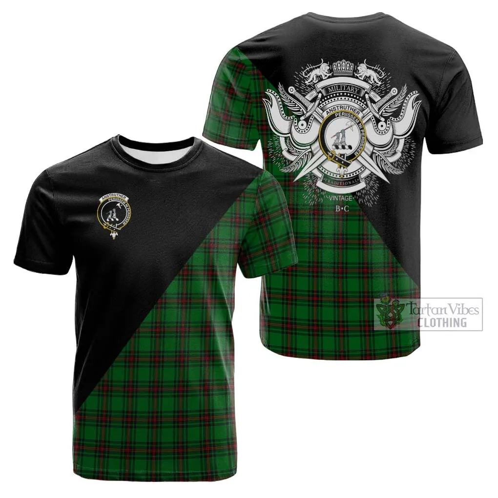 Anstruther Tartan Cotton T-shirt with Family Crest and Military Logo Style