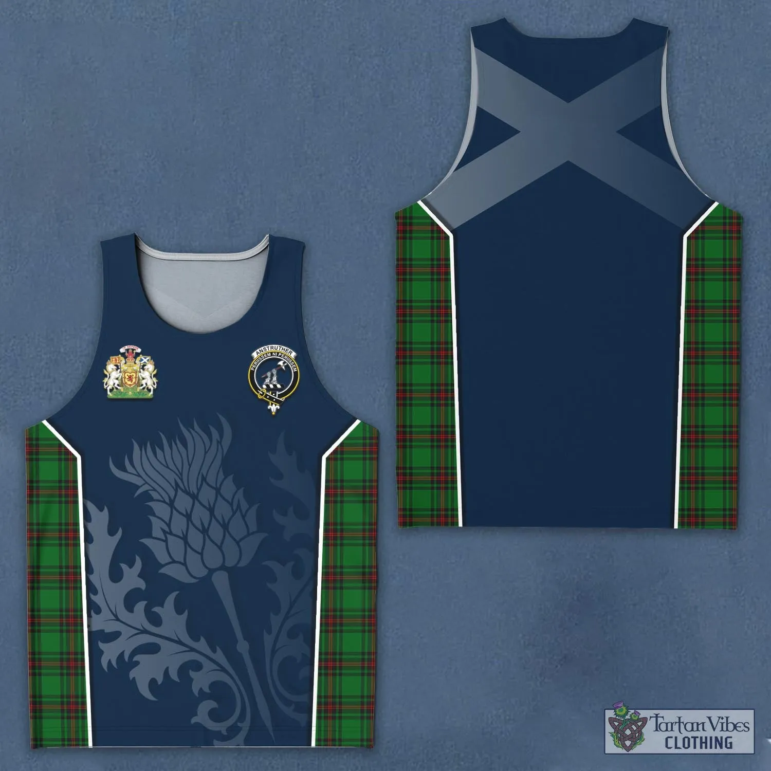 Anstruther Tartan Men's Tanks Top with Family Crest and Scottish Thistle Vibes Sport Style