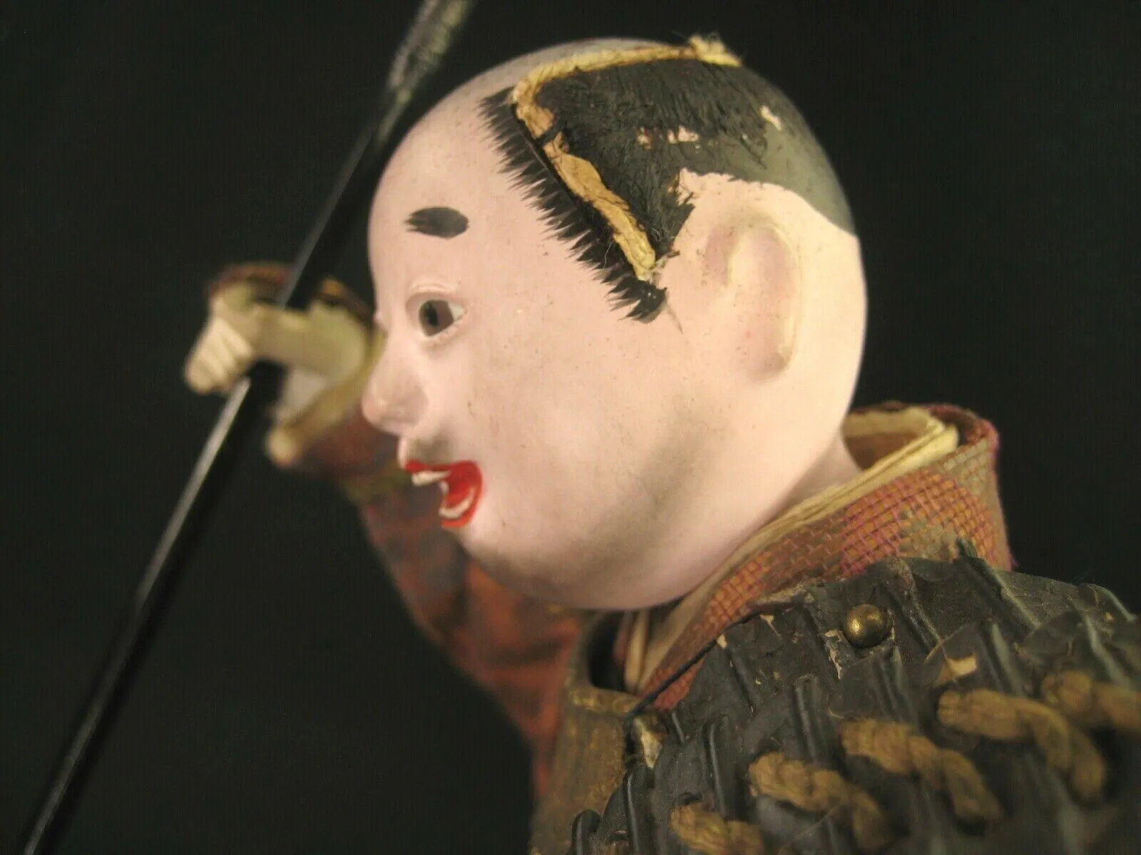 Antique Japanese Meiji Era Samurai Warrior Doll Wooden Gofun Face Full Armor