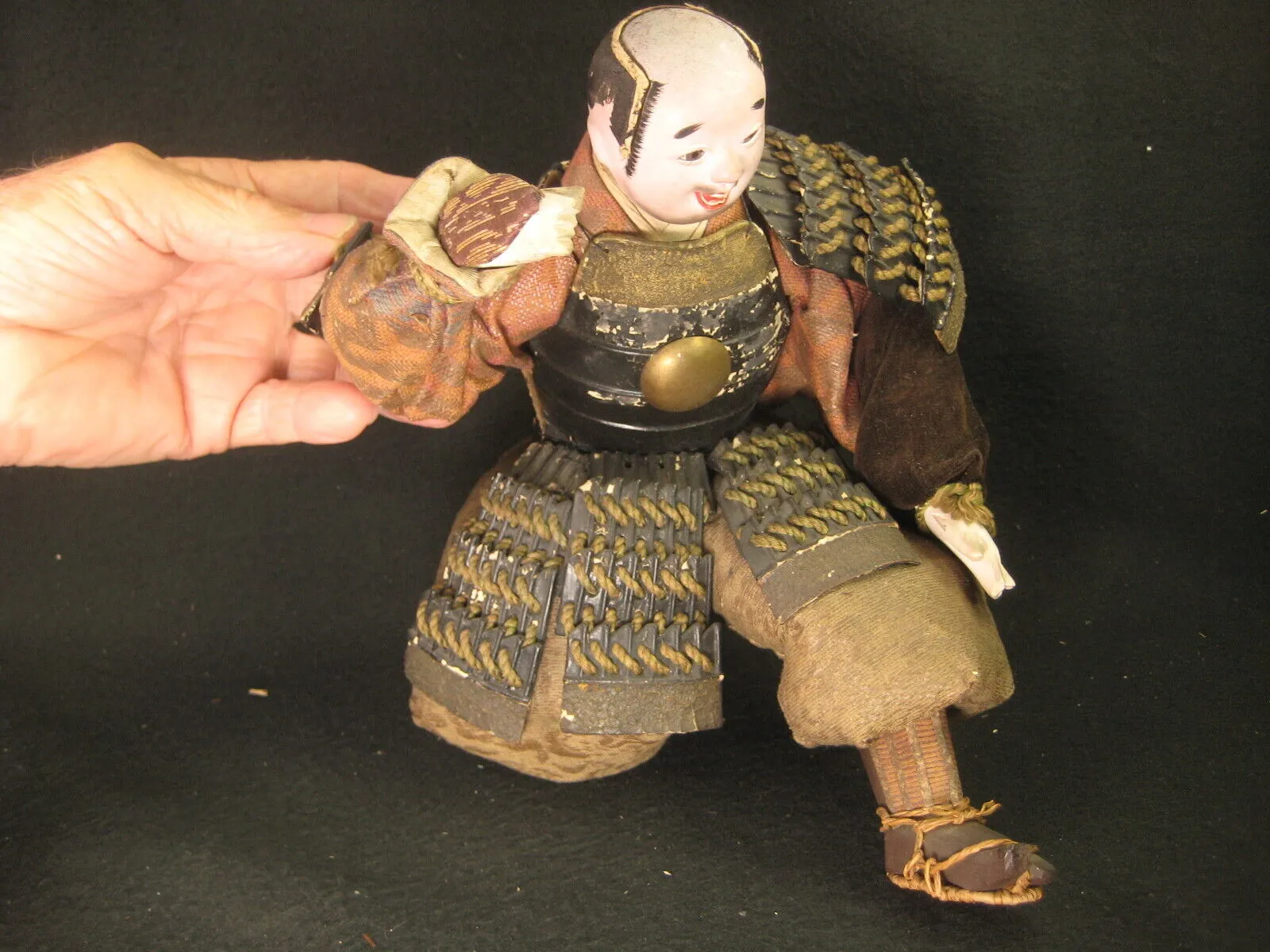 Antique Japanese Meiji Era Samurai Warrior Doll Wooden Gofun Face Full Armor