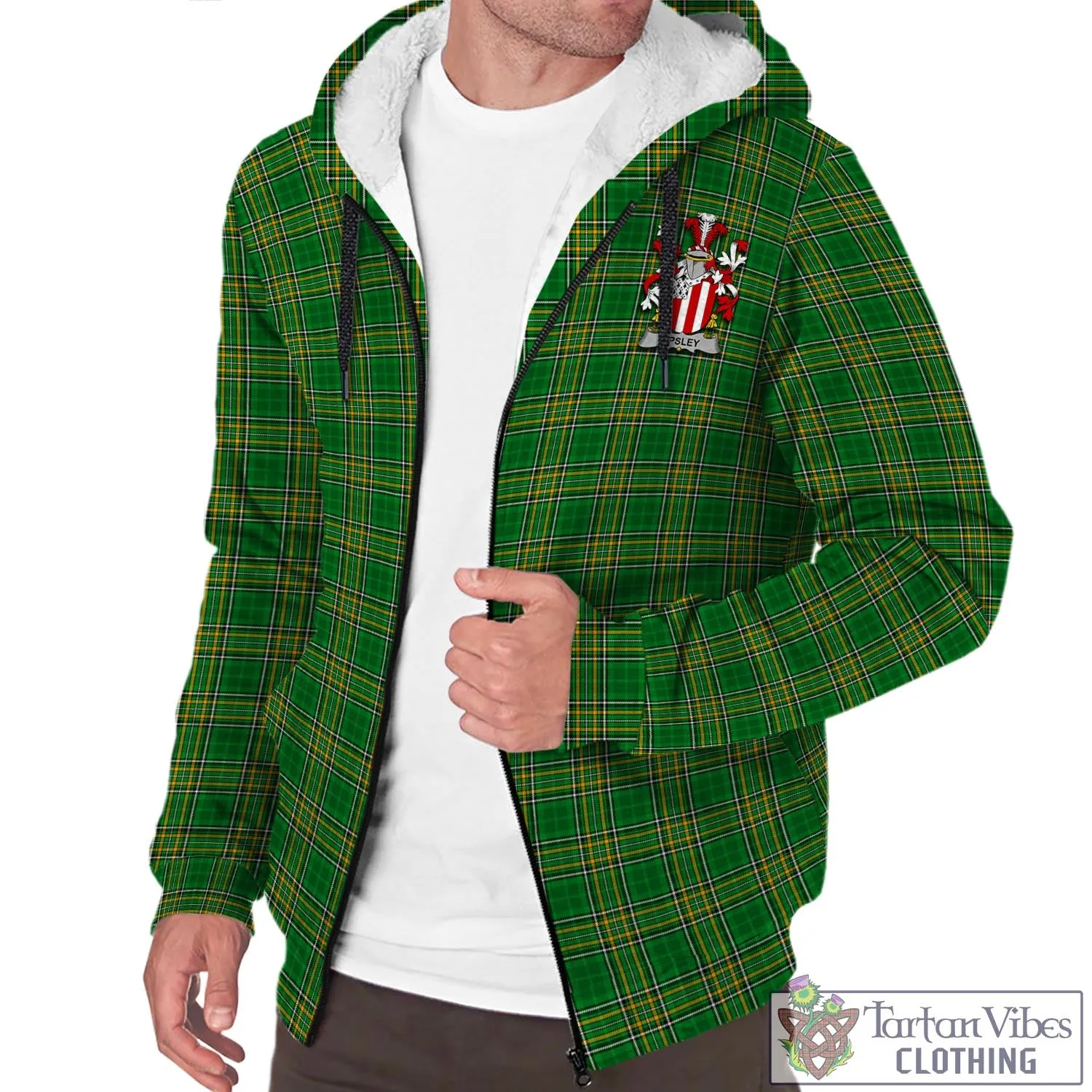 Apsley Irish Clan Tartan Sherpa Hoodie with Coat of Arms