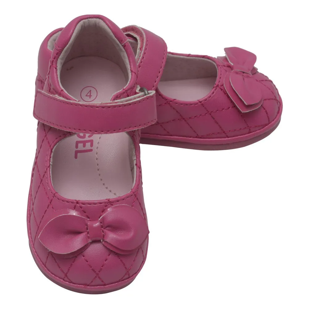 Baby Girls Fuchsia Quilted Strap Bow Mary Jane Shoes 4 -7 Toddler