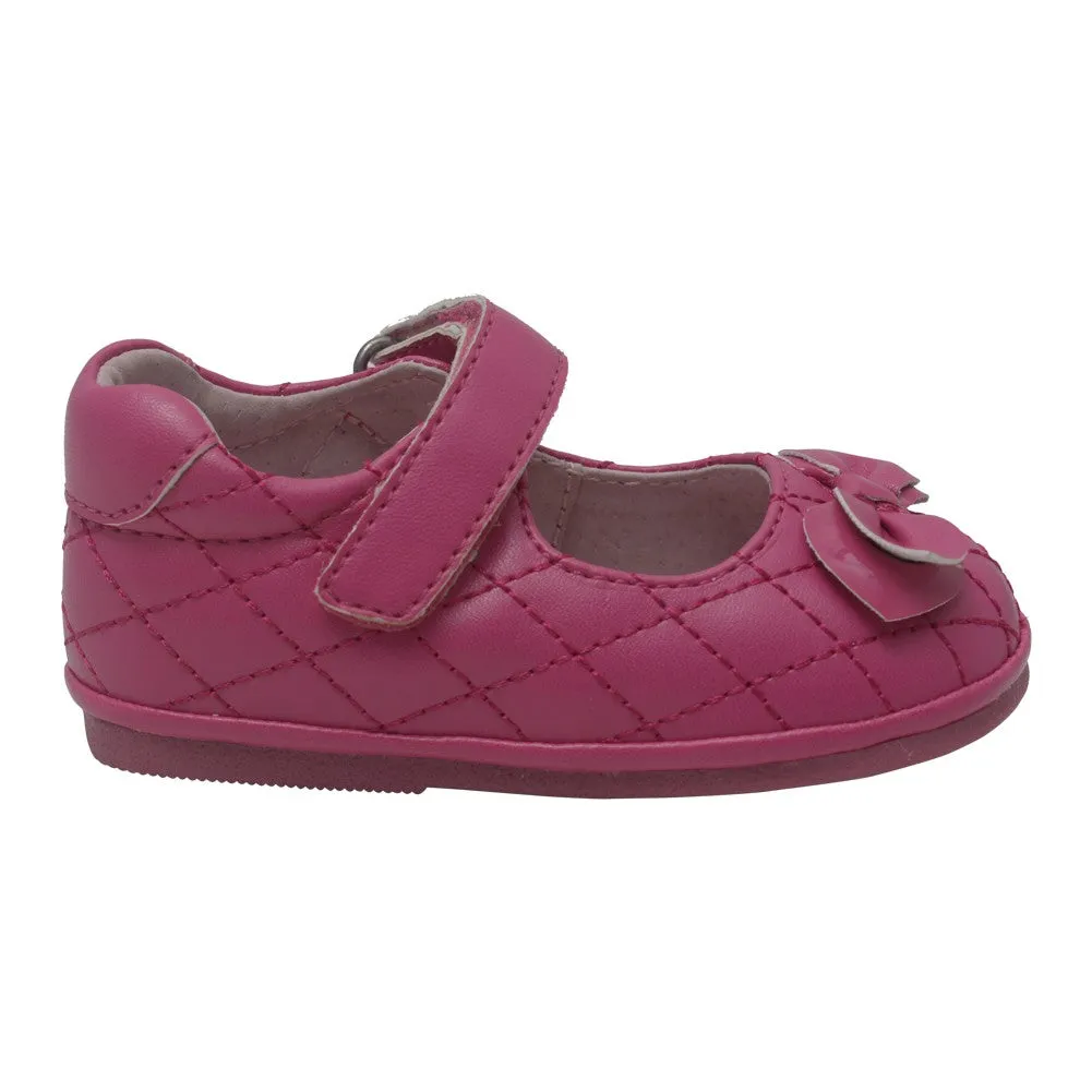 Baby Girls Fuchsia Quilted Strap Bow Mary Jane Shoes 4 -7 Toddler