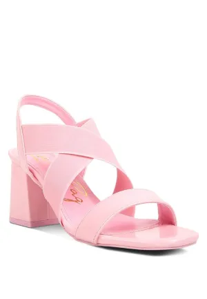 Baby Pink Elastic Straps Block Heel Sandals women’s Shoes Pastel Pink Chunky High Heels