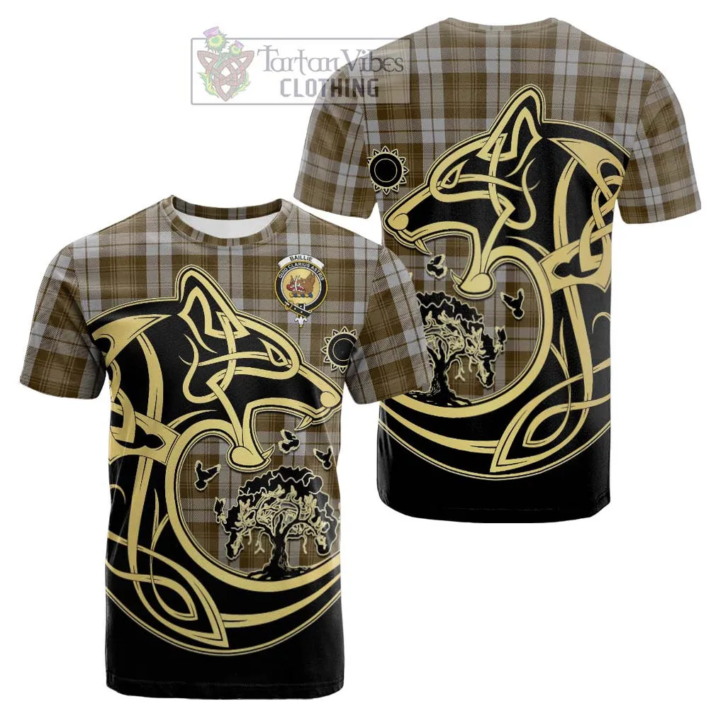 Baillie Dress Tartan Cotton T-shirt with Family Crest Celtic Wolf Style