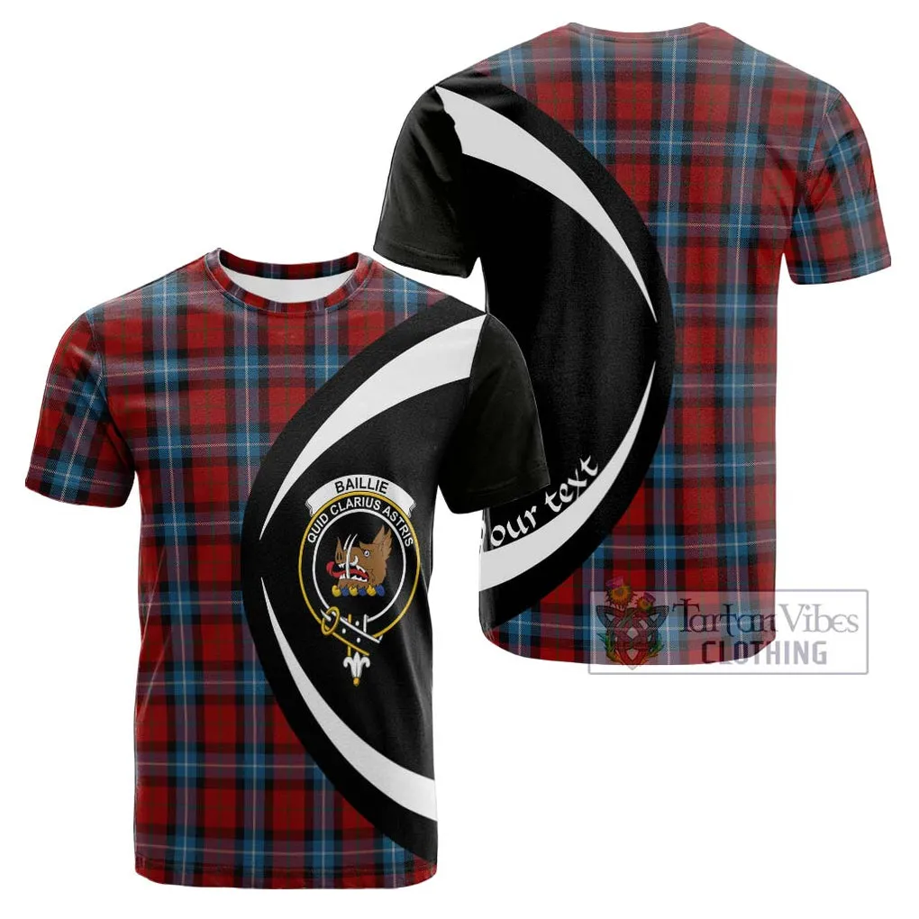 Baillie of Polkemmet Red Tartan Cotton T-shirt with Family Crest Circle Style