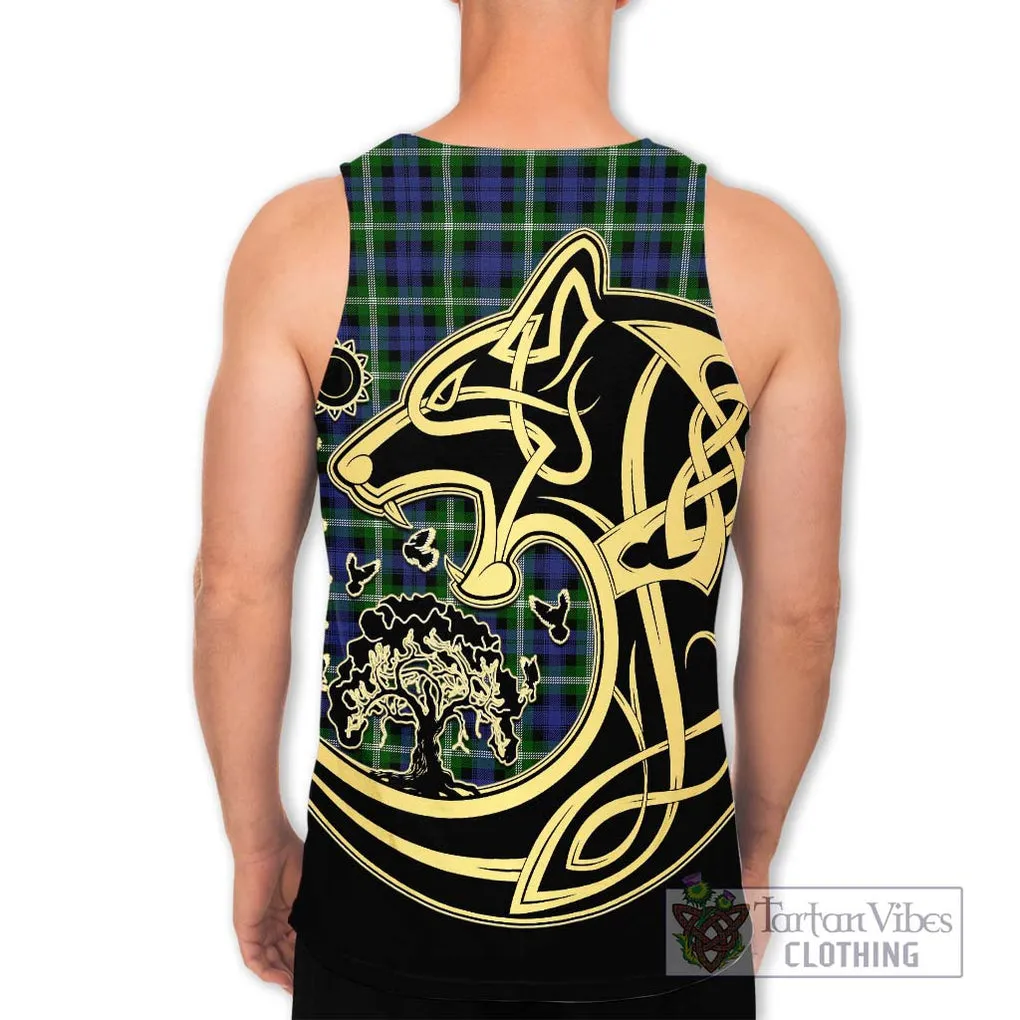 Baillie of Polkemmet Tartan Men's Tank Top with Family Crest Celtic Wolf Style