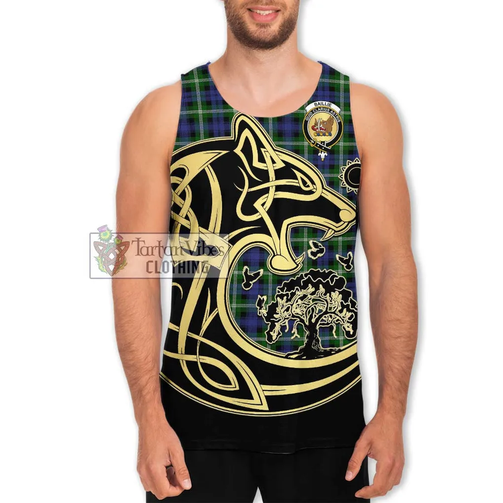 Baillie of Polkemmet Tartan Men's Tank Top with Family Crest Celtic Wolf Style