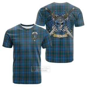 Bain Tartan Cotton T-shirt with Family Crest Celtic Skull Style