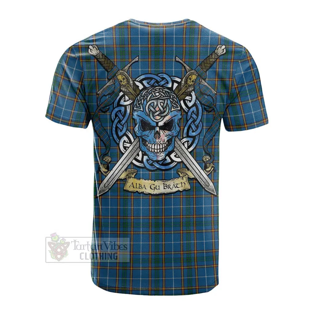 Bain Tartan Cotton T-shirt with Family Crest Celtic Skull Style