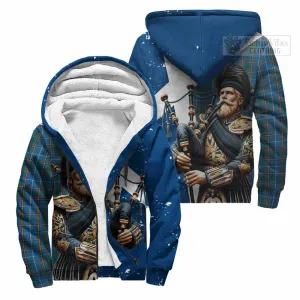 Bain Tartan Sherpa Hoodie with Family Crest Scottish Bagpiper Vibes