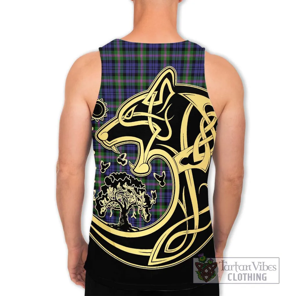 Baird Modern Tartan Men's Tank Top with Family Crest Celtic Wolf Style