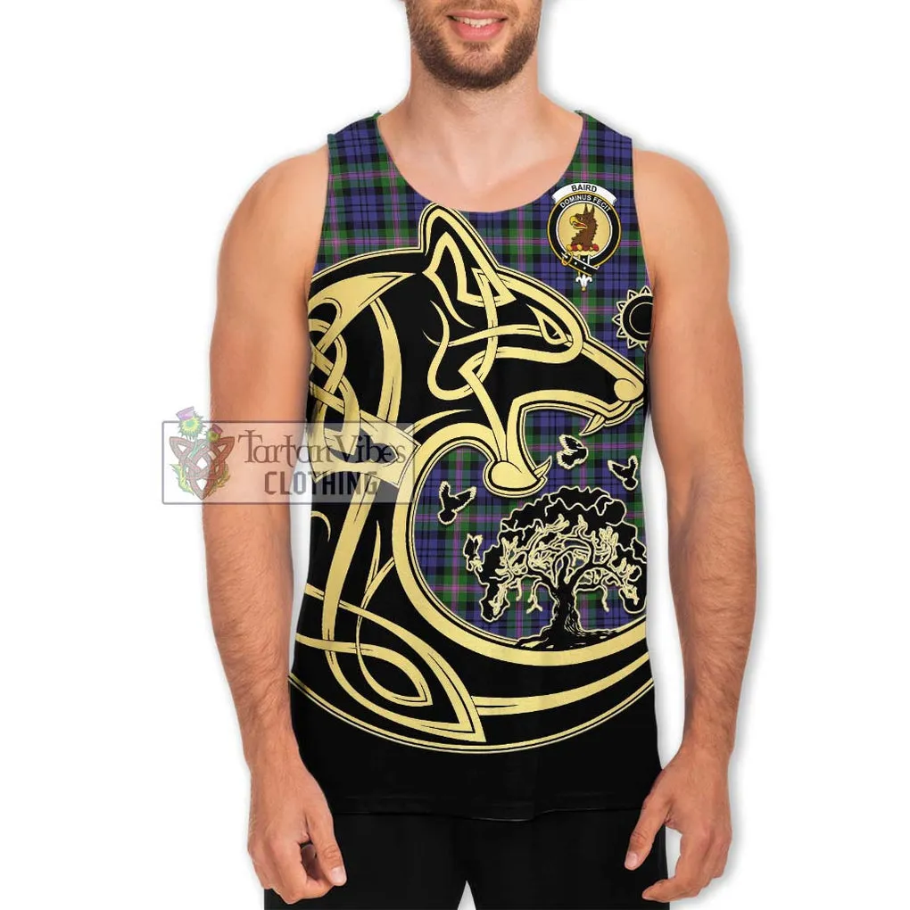 Baird Modern Tartan Men's Tank Top with Family Crest Celtic Wolf Style