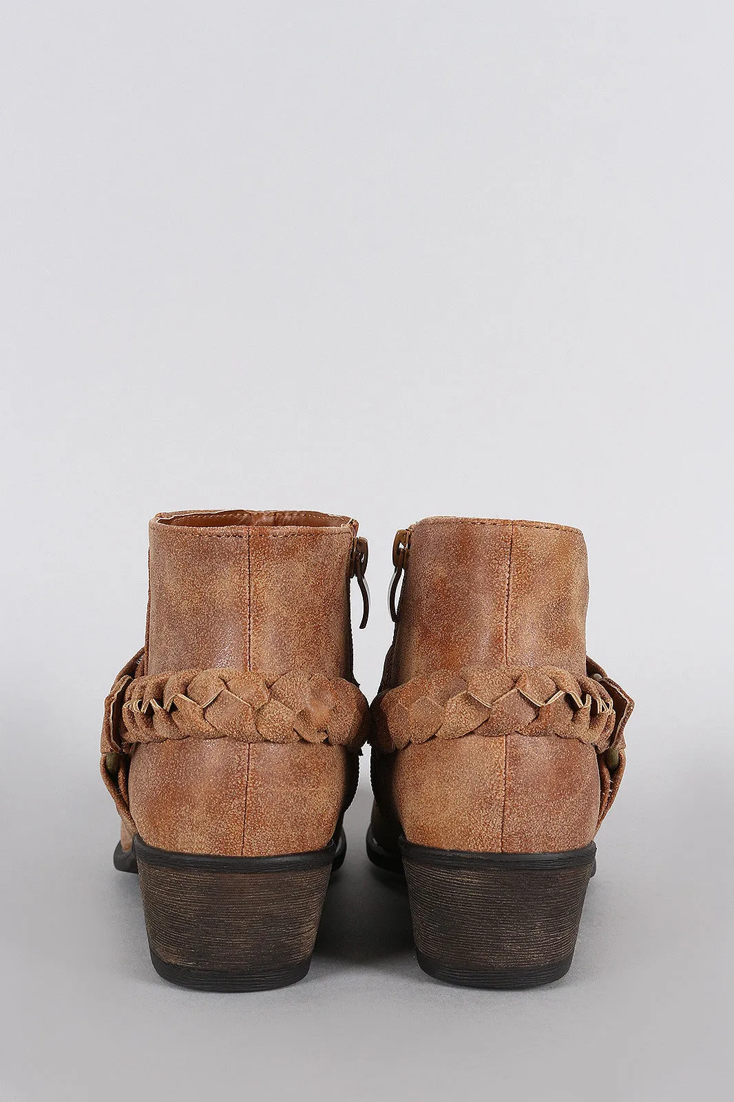 Bamboo Harness Woven Strap Almond Toe Cowgirl Booties