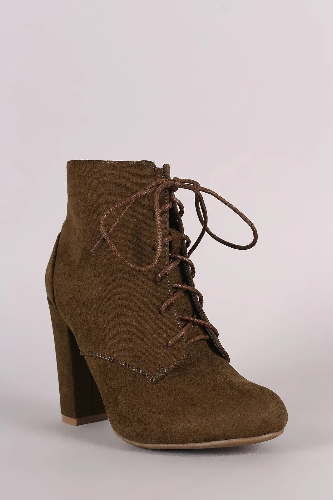 Bamboo Lace Up Fur Lined Chunky Heel Ankle Bootie