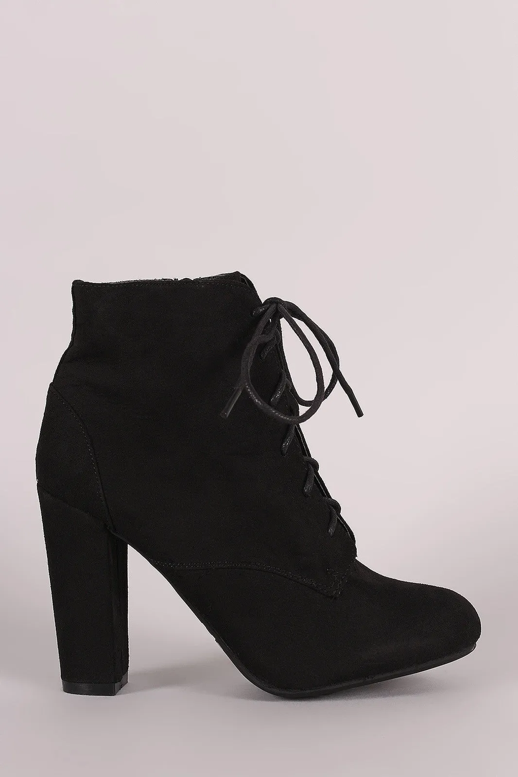 Bamboo Lace Up Fur Lined Chunky Heel Ankle Bootie