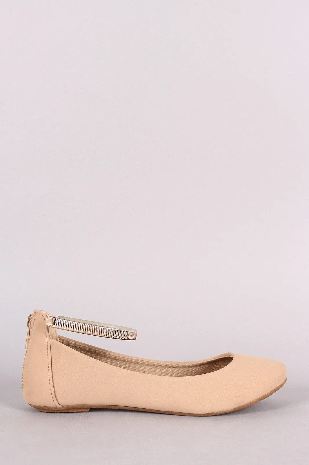 Bamboo Nubuck Metallic Ankle Strap Flats