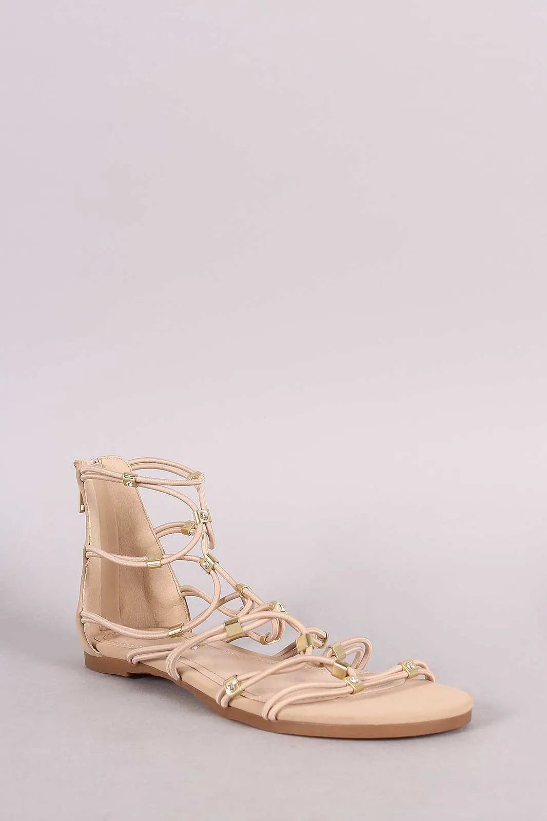 Bamboo Strappy Hardware Flat Sandal