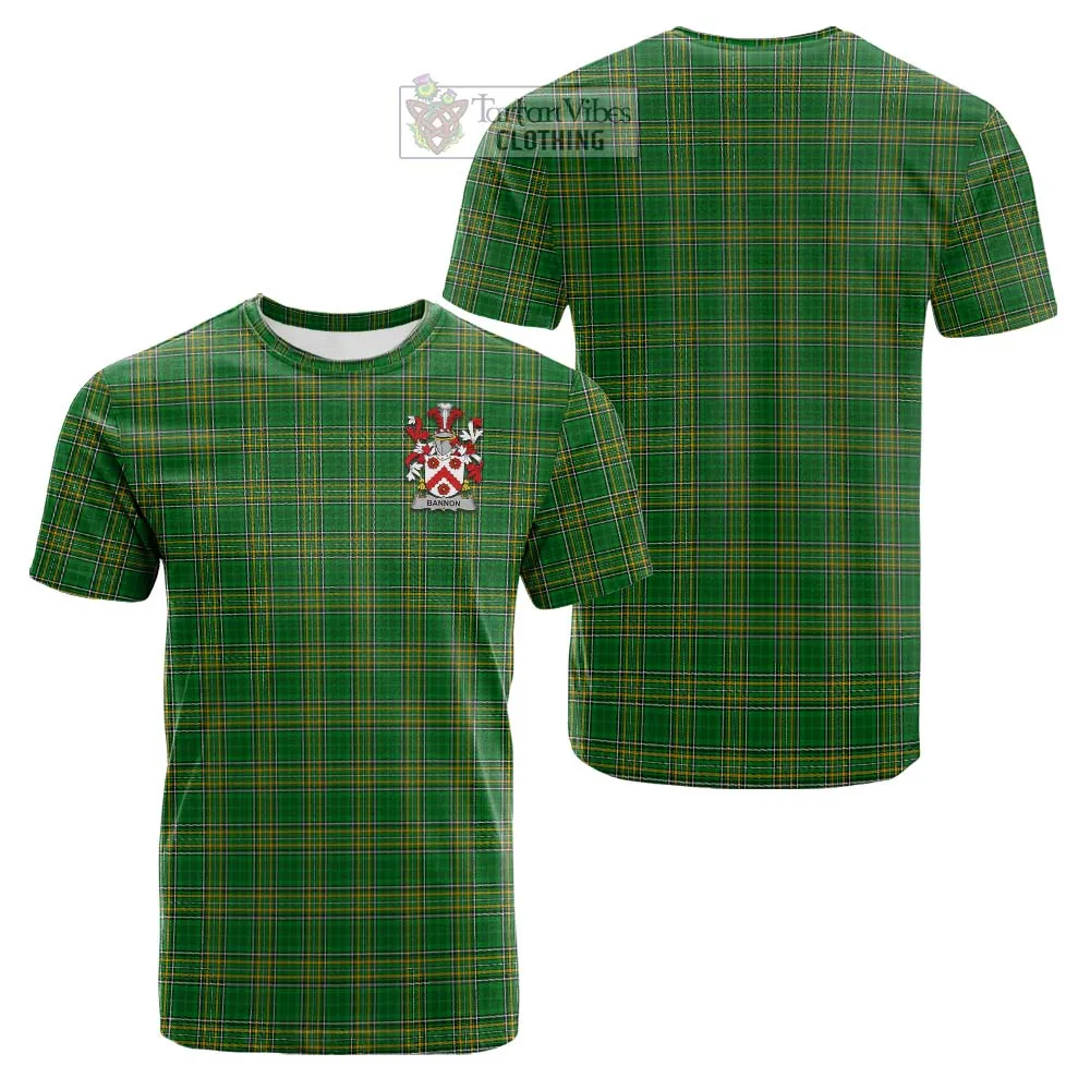 Bannon Irish Clan Tartan Cotton T-shirt with Coat of Arms