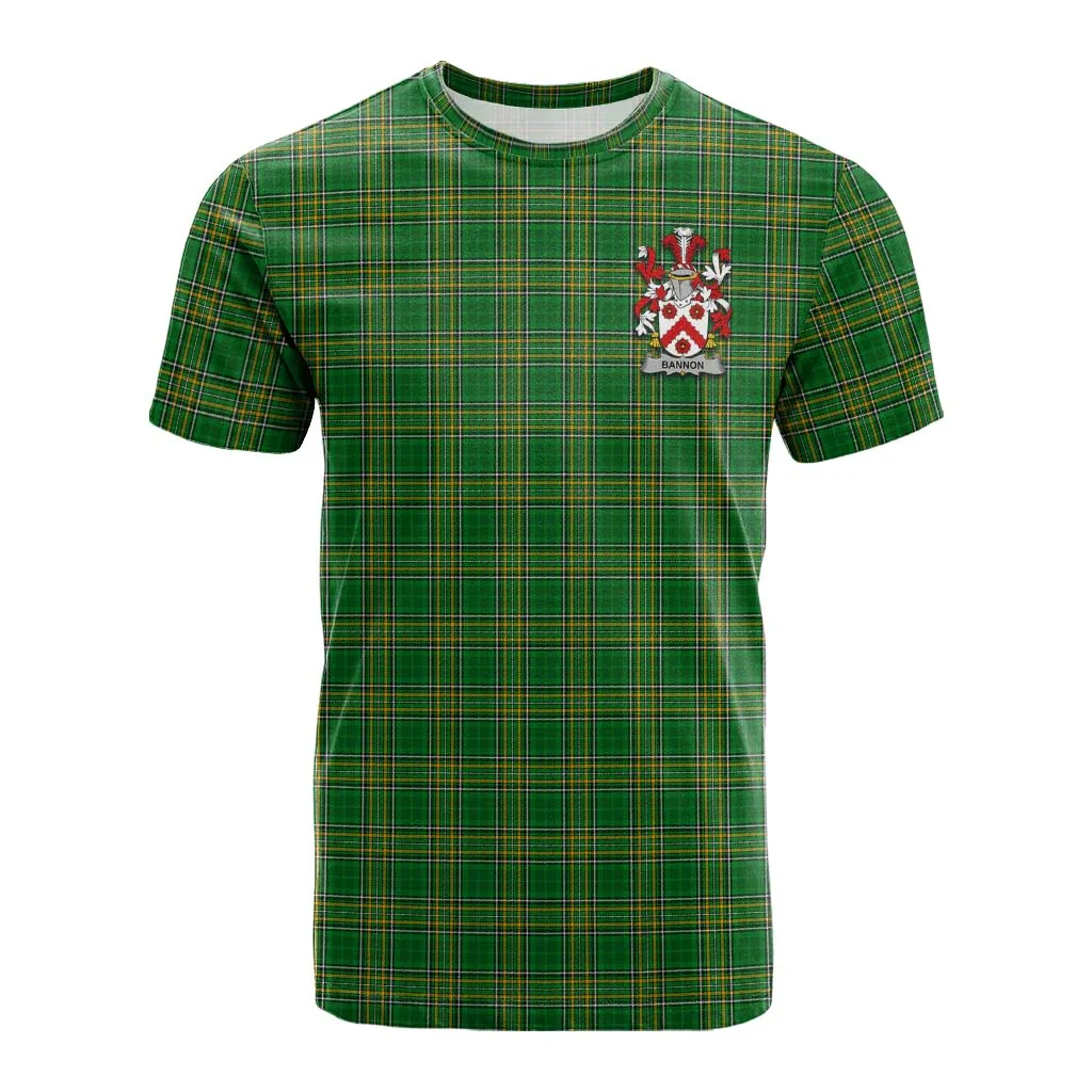 Bannon Irish Clan Tartan Cotton T-shirt with Coat of Arms