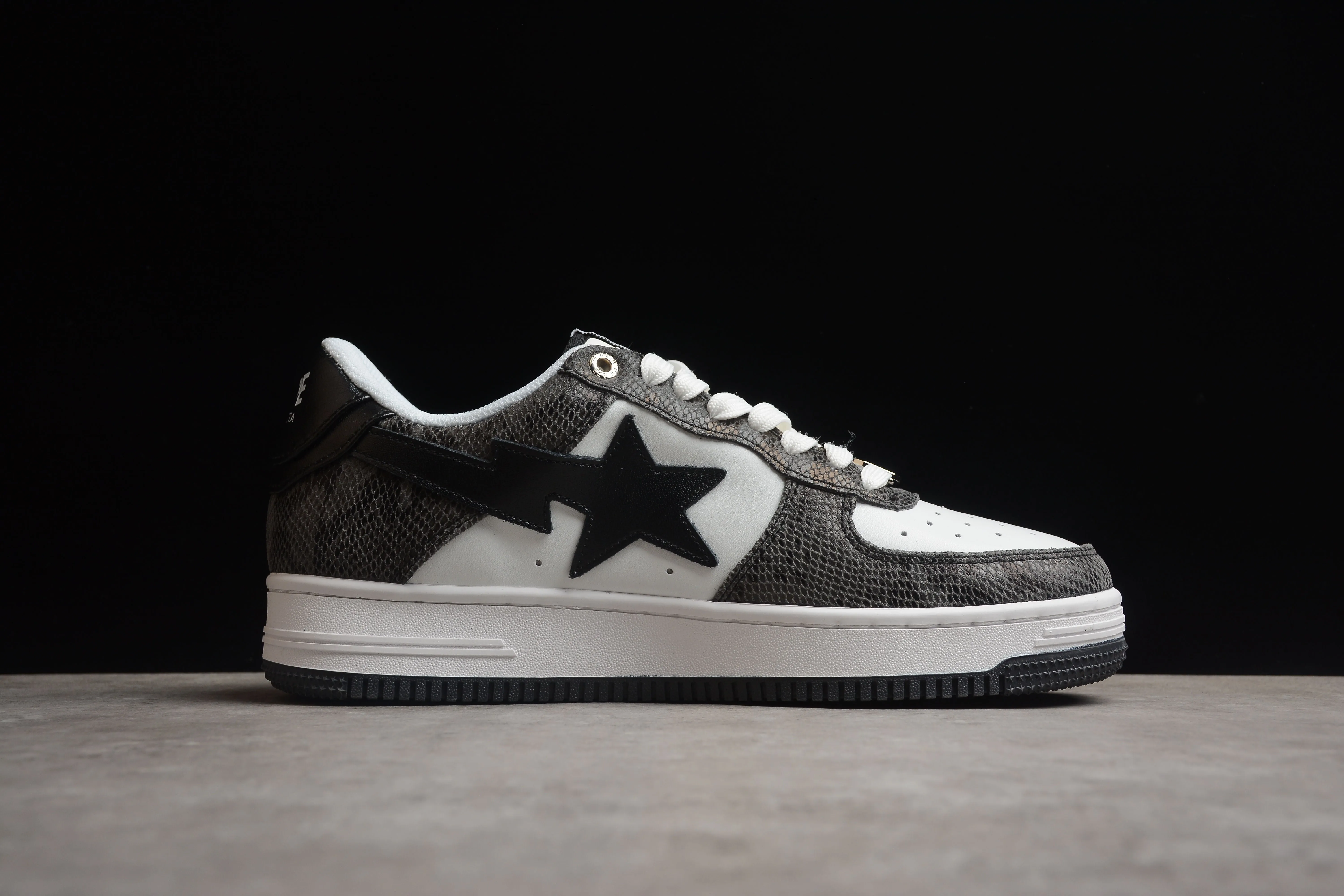 BAPE STA Low-Top Sneakers with Black Snakeskin Pattern