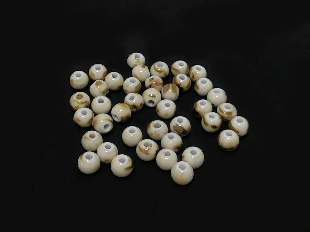 Beige Brown Circular Ceramic Beads