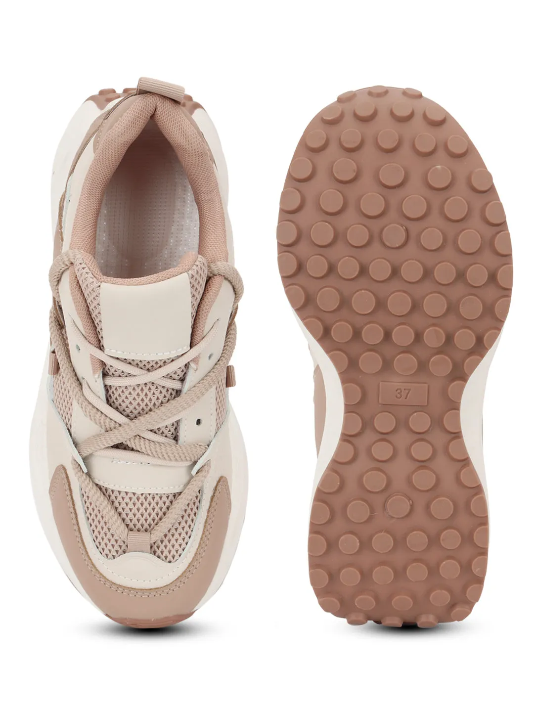 Beige Brown Mesh Stylish Lace-Up Sneakers (TC-RS3617-BEIGBRO)