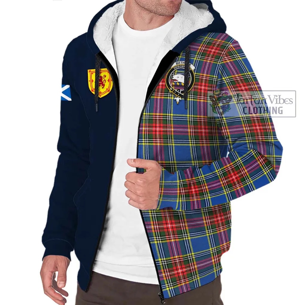 Bethune Tartan Sherpa Hoodie Alba with Scottish Lion Royal Arm Half Style