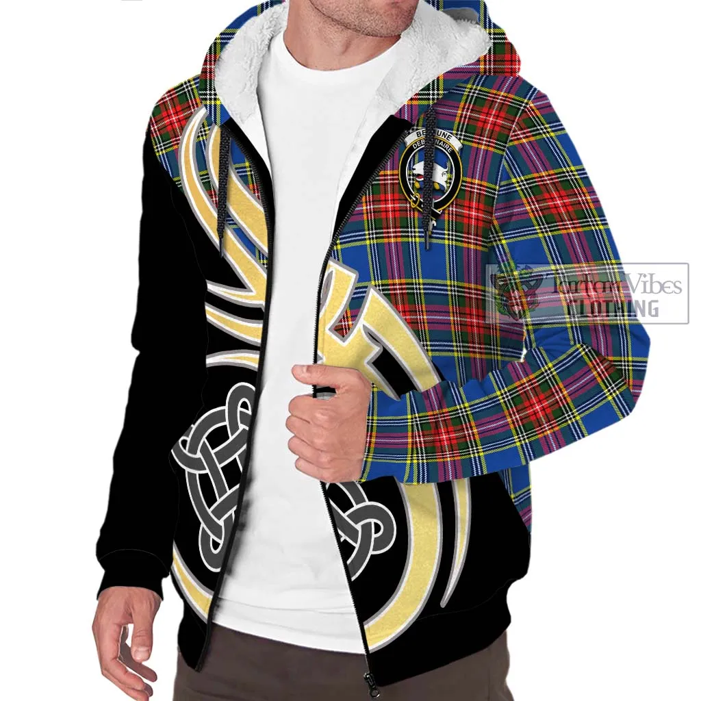 Bethune Tartan Sherpa Hoodie with Family Crest and Celtic Symbol Style